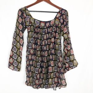 Winter Kate Size Small Sheer Bell Sleeve Top